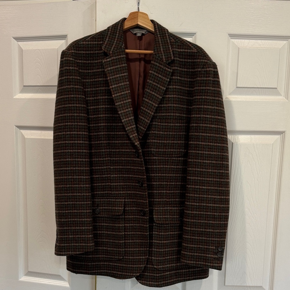 L.L. Bean Men's Dark Brown/Green/Beige Wool Checkered Blazer